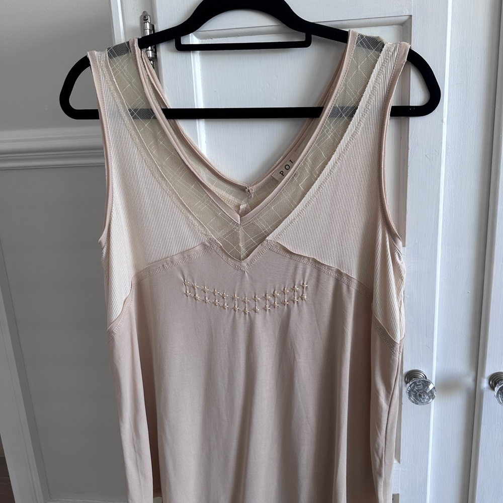 POL Cream Lace-Trim Sleeveless Top